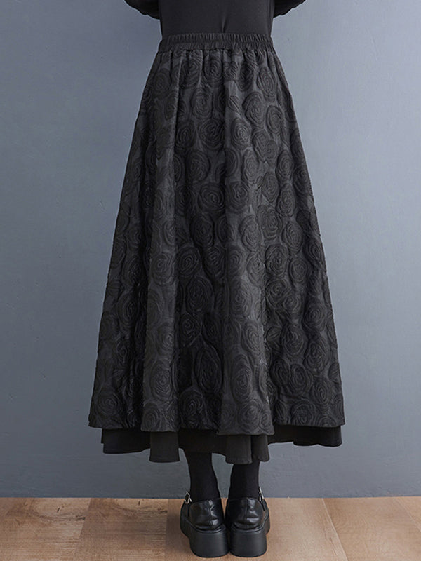 A-Line Loose Asymmetric Elasticity Jacquard Solid Color Skirts Bottoms