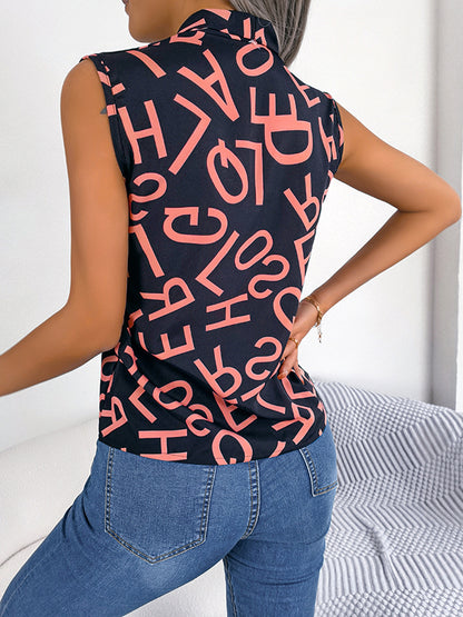 Sleeveless Printed V-Neck Vest Top