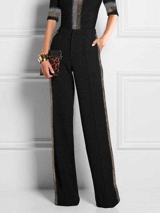 High Waisted Loose Buttoned Pockets Solid Color Pants Trousers