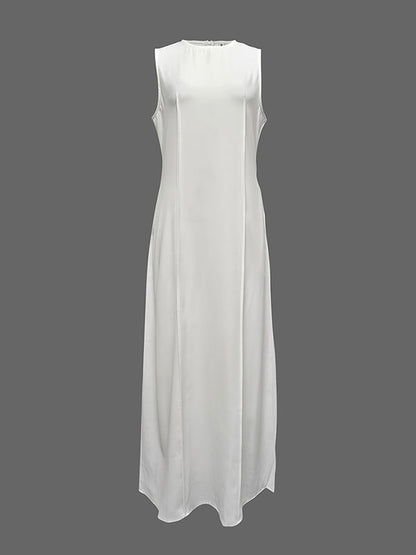 Sleeveless Solid Color Round-Neck Maxi Dresses