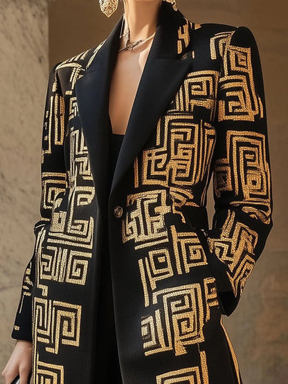 Long Sleeves Loose Buttoned Contrast Color Pockets Notched Collar Woolen Coat