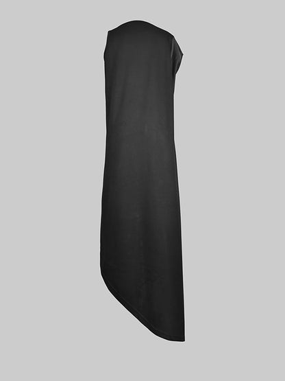 High-low Loose Asymmetric Solid Color Split-side Round-neck Maxi Dresses