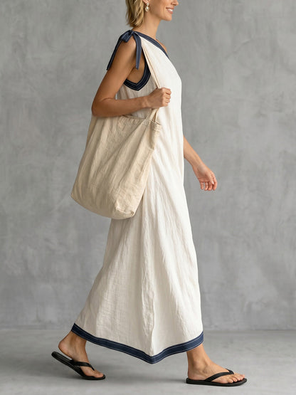 A-Line Sleeveless Asymmetric Contrast Color One-Shoulder Maxi Dresses