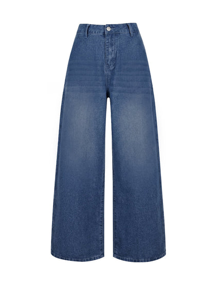 Loose Wide Leg Pockets Solid Color Jean Pants Bottoms