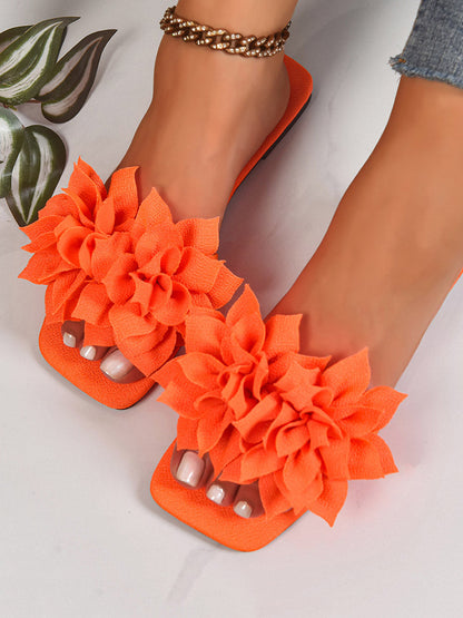 Flower Shape Open Toe Square-Toe Slippers