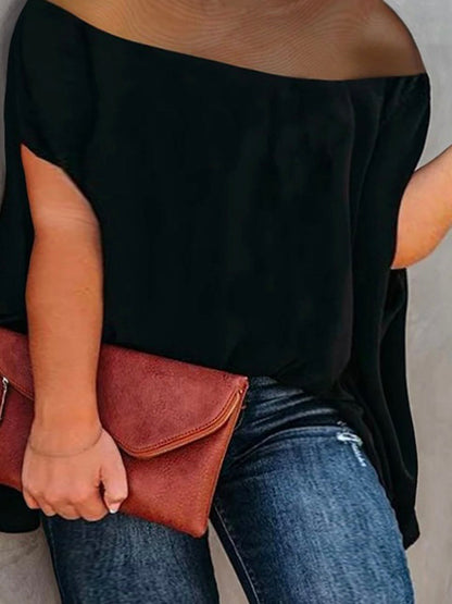 Batwing Sleeves Plus Size Cape See-Through Solid Color Split-Toe High-Neck Blouses&Shirts Tops