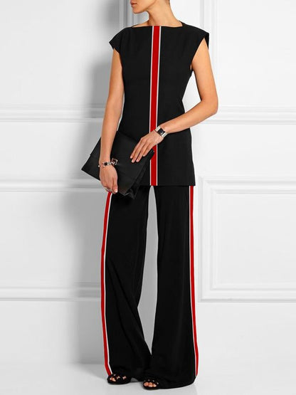 High Waisted Loose Contrast Color Printed Pants Trousers
