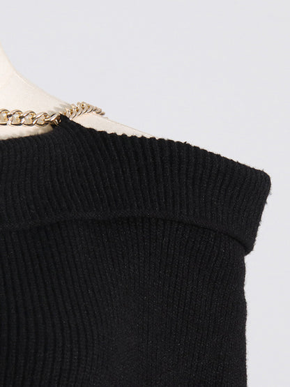 Long Sleeves Loose Chains Heaps Collar Knitwear Pullovers Sweater Tops