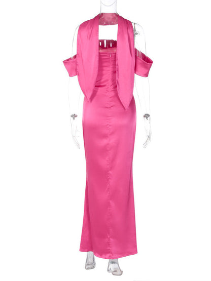 Sleeveless Solid Color Zipper Off-the-shoulder Maxi Dresses