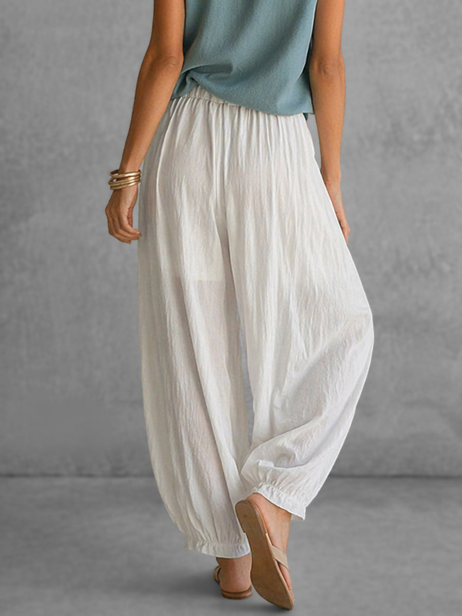 Cropped Loose Elasticity Pleated Solid Color Pants Trousers