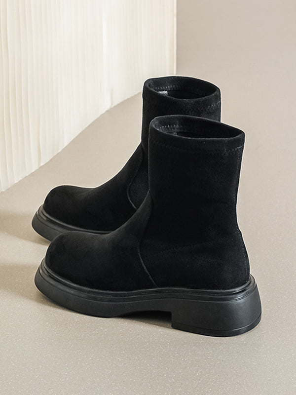 Round-Toe Split-Joint Velvet Boots