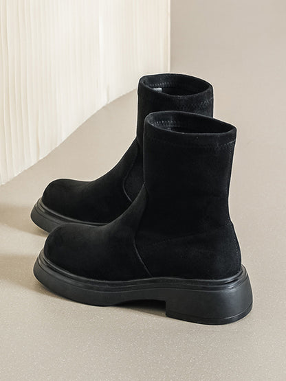 Round-Toe Split-Joint Velvet Boots