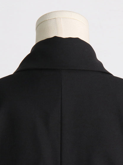 Long Sleeves Buckle Gauze See-Through Solid Color Split-Joint Notched Collar Blazer