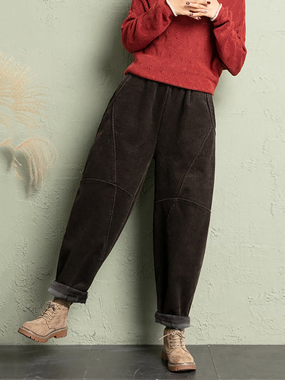 Plus Size Women Winter Casual Pure Color Corduroy Harem Pants