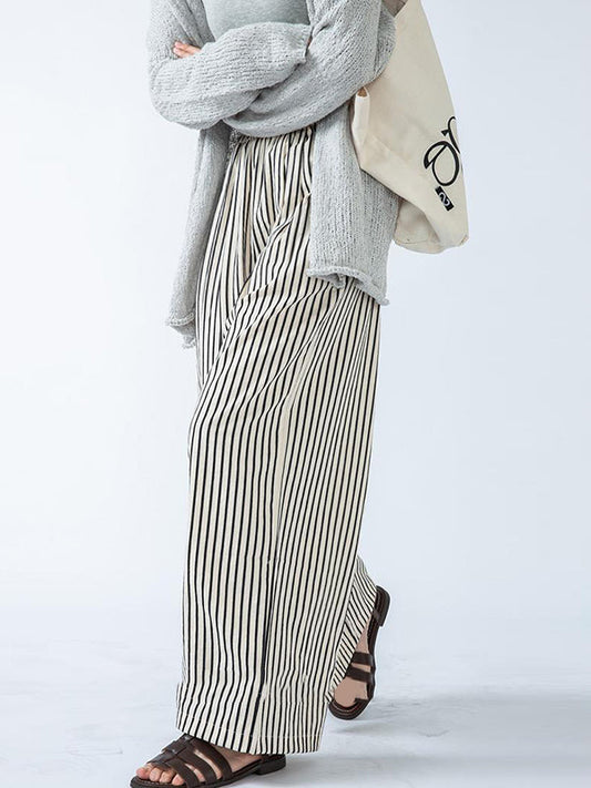 High Waisted Loose Split-Joint Striped Pants Trousers