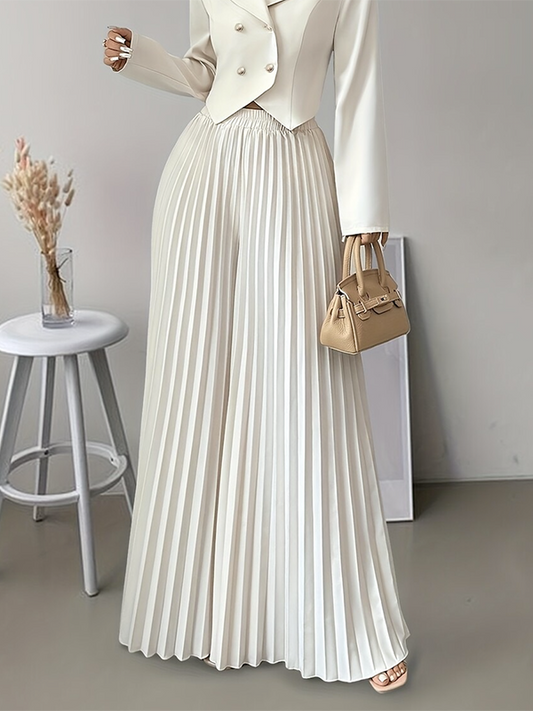 Loose Wide Leg Elasticity Pleated Solid Color Casual Pants Bottoms Trousers