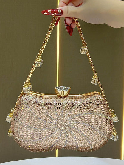 Chains Geometric Lock Rhine Stones Shiny Evening Bags & Clutches Mini Bags