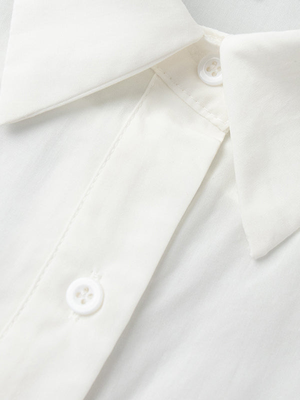 Loose Puff Sleeves Pleated Solid Color Split-Joint Lapel Blouses&Shirts Tops