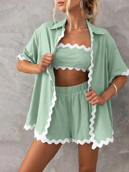 Loose Contrast Color Shirts Tops & Shorts Two Pieces Set