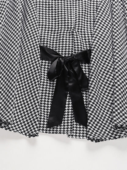 Batwing Sleeves Long Sleeves Houndstooth Tied Waist Stand Collar Cape Outerwear
