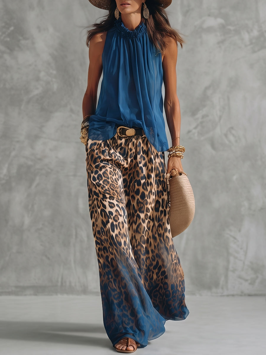 High Waisted Loose Gradient Leopard Pants Trousers