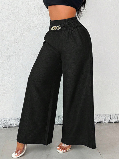 High Waisted Loose Elasticity Solid Color Pants Trousers