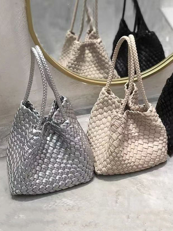 Solid Color Split-Joint Woven Bags Handbags