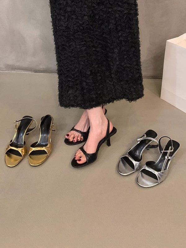Belt Buckle Open Toe Peep-Toe Split-Joint Pumps Sandals Sling Shoes