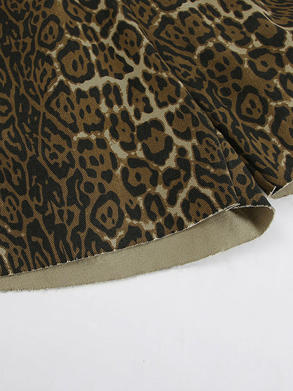 High Waisted Loose Elasticity Leopard Pockets Split-Joint Zipper Shorts Bottoms