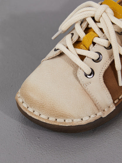 Women Spring Vintage Genuine Leather Spliced Flat Shoes