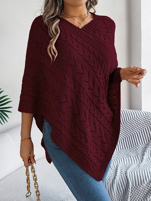 Half Sleeves Loose Solid Color V-Neck Cape