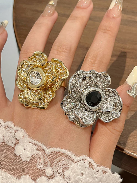 Flower Shape Geometric Rhine Stones Rings Accessories