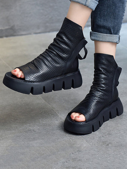 High-Top Open Toe Mesh Zipper Platform Shoes Sandals