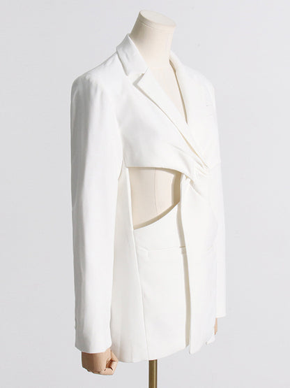 Long Sleeves Loose Hollow Knot Solid Color Notched Collar Blazer