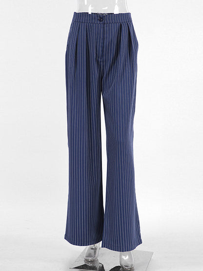 High Waisted Wide Pants Buttoned Striped Pants Trousers