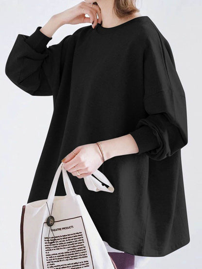 Long Sleeves Loose Solid Color Sweatshirt Tops