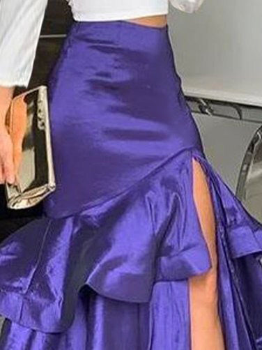 A-Line Loose Layered Solid Color Split-Side Skirts Bottoms