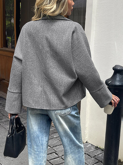 Long Sleeves Pockets Solid Color Zipper Lapel Coats&Jackets Outerwear
