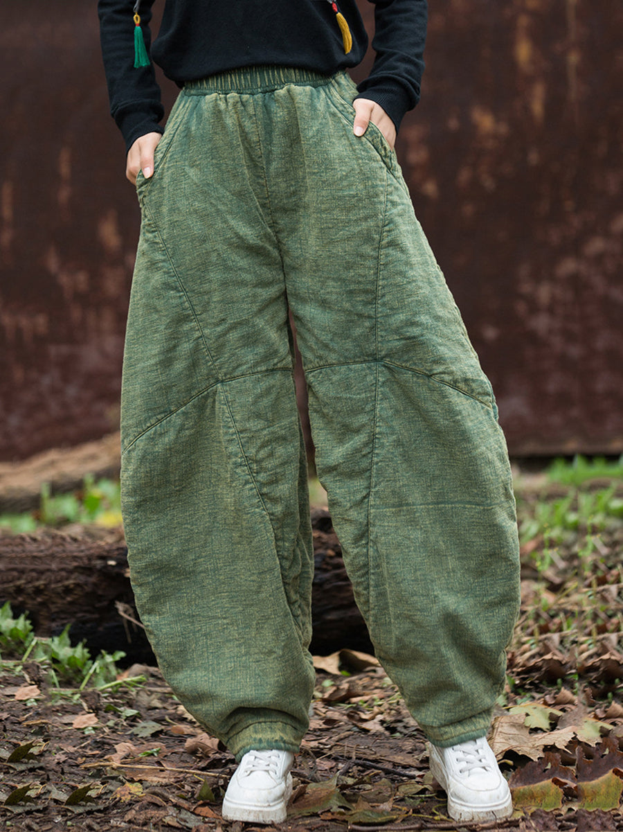 Women Vintage Autumn Solid Spliced Padded Harem Pants