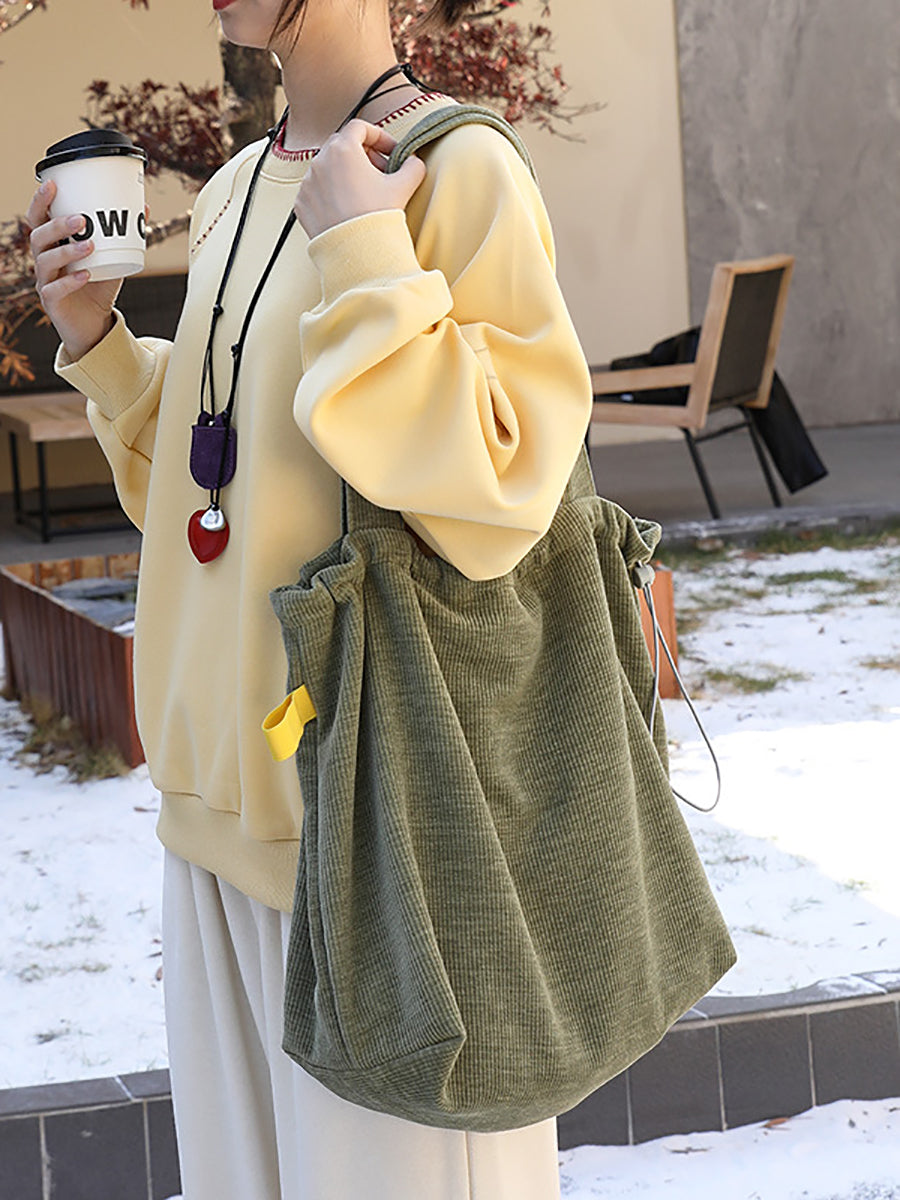 Casual Pure Color Corduroy Shoulder Bag