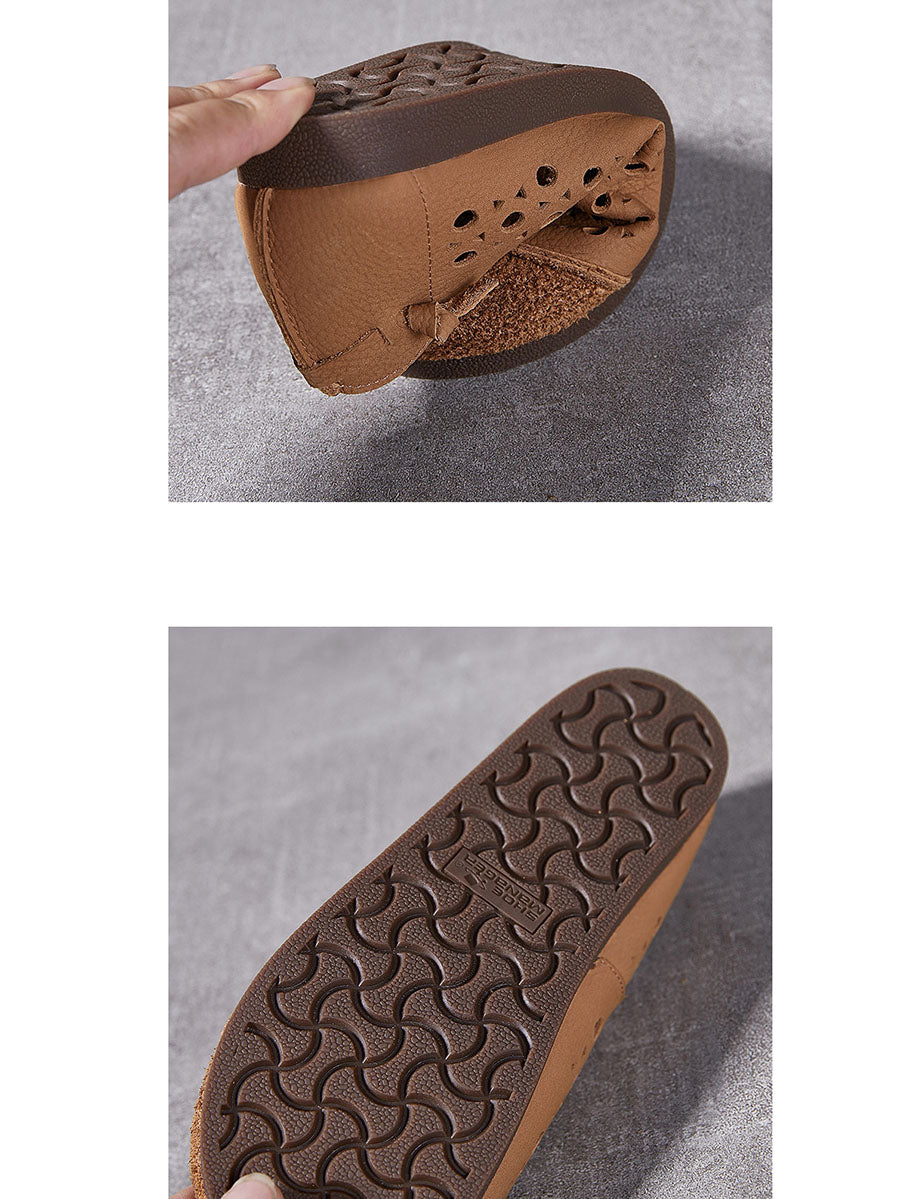 Women Summer Vintage Leather Cowhide Flat Shoes