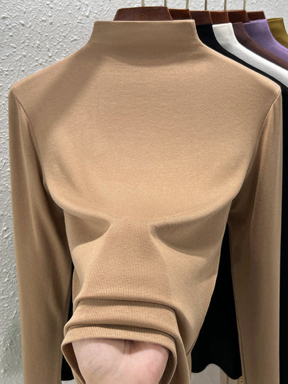 Women Spring Pure Color Half-Turtleneck Blouse