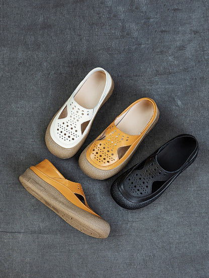 Women Summer Casual Hollow Out Leather Flat Shoes
