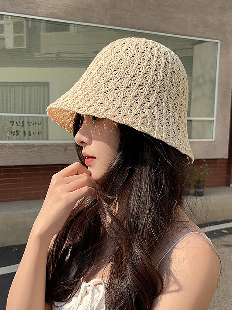 Women Summer Weave Hollow Out Bucket Hat