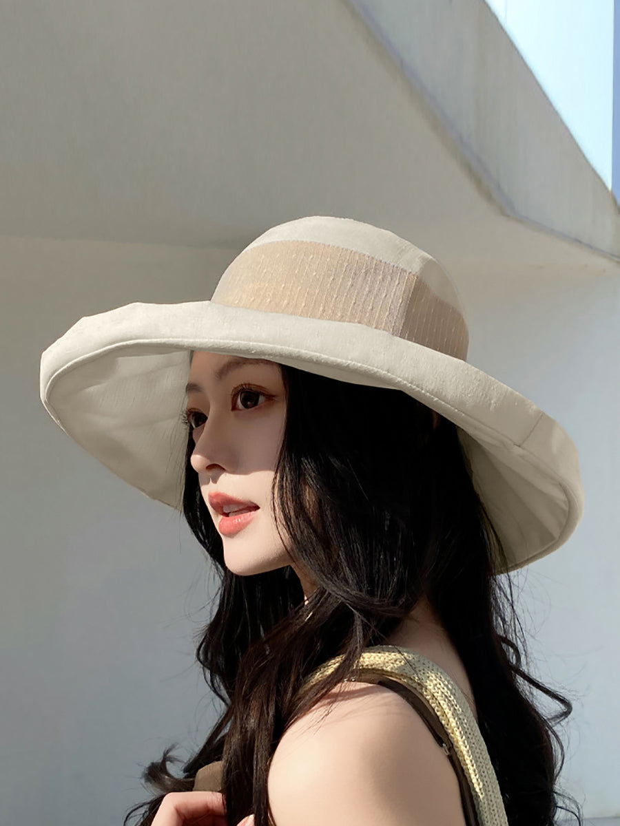 Women Summer Sunproof Colorblock Bowknot Hat