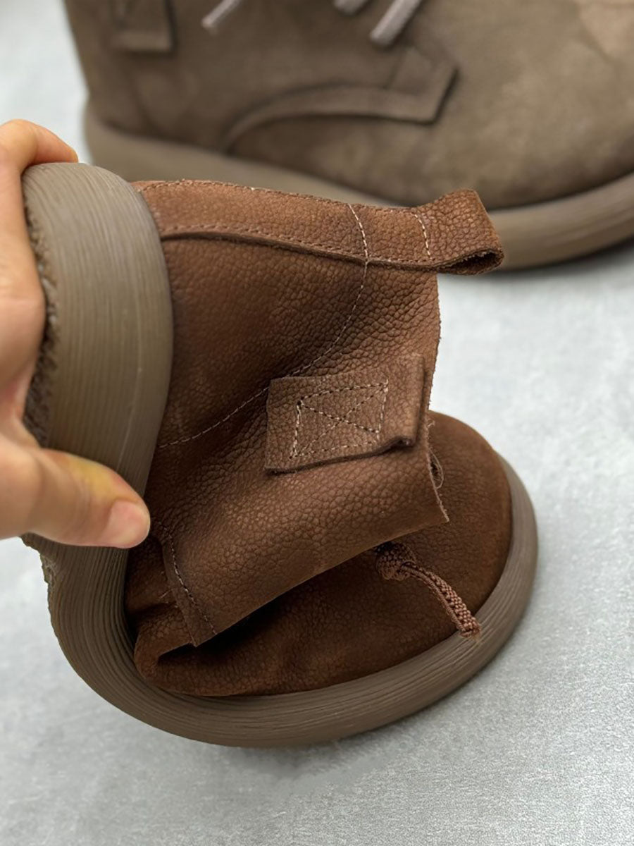 Women Vintage Genuine Leather Strap Low Heel Boots