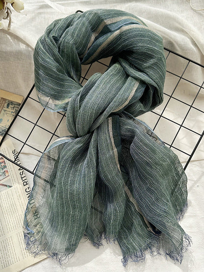 Women Summer Stripe Tassel Linen Shawl Scarf