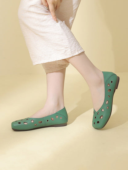 Women Summer Leather Cotout Solid Soft Shoes