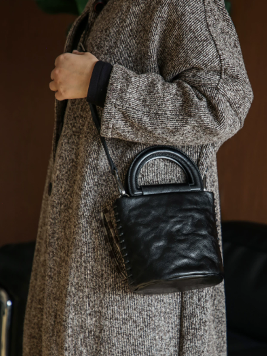 Vintage Leather Artistic Bucket Bag