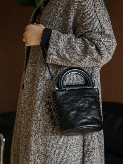 Vintage Leather Artistic Bucket Bag